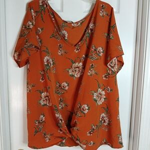 Misia Floral Deep Orange & Green Lightweight Packable Women's Top Sz 2X